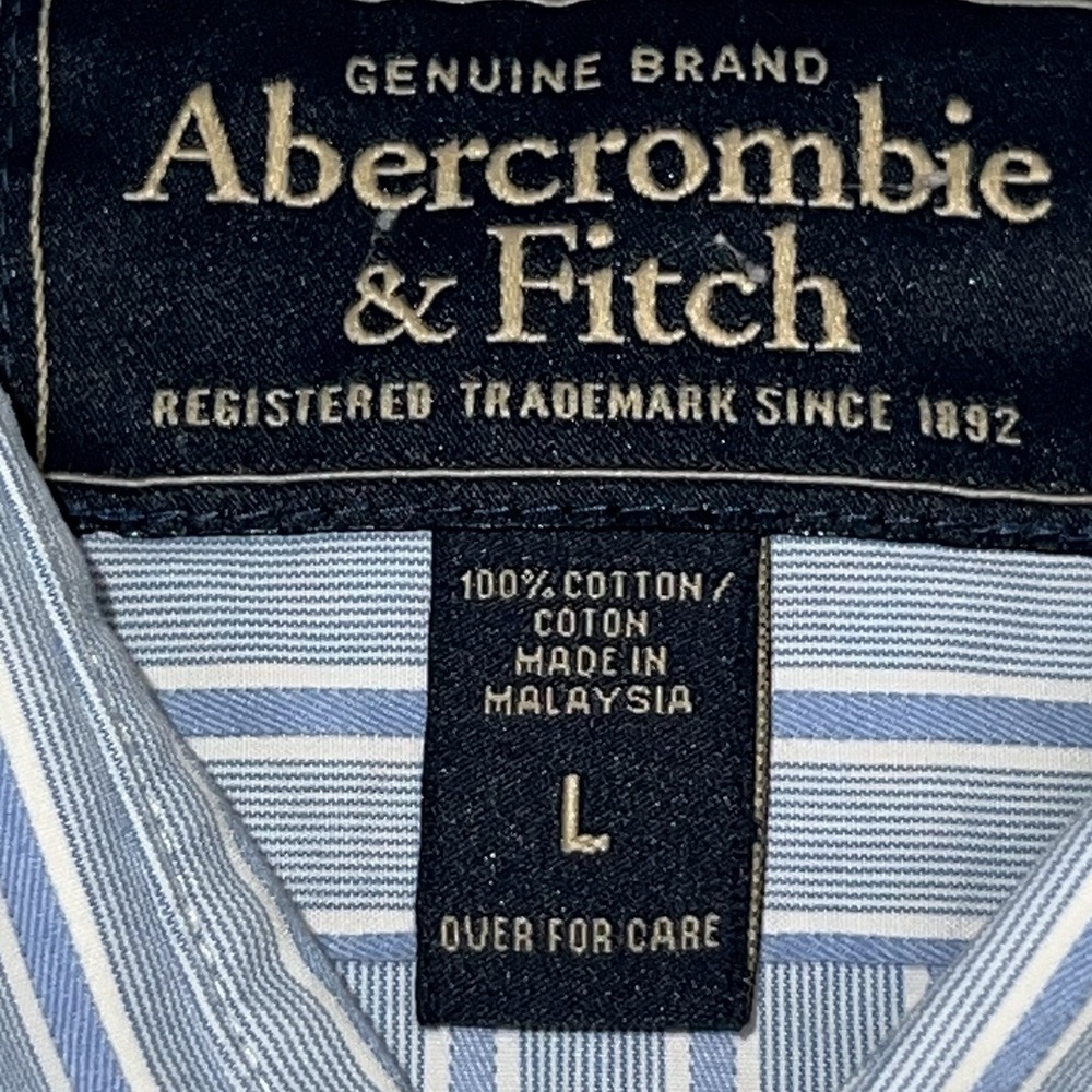 Abercrombie Fitch Mens Blue‎ White Stripe Muscle Fit Button Down Shirt L Moose - Picture 6 of 9